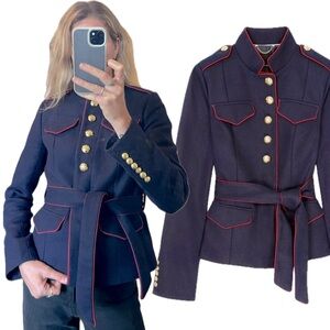 Banana Republic x Olivia Palermo Navy Blue Military Belted Button Blazer Jacket